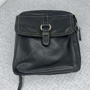 Fossil Black Leather Organizer Crossbody Bag Purse Wallet Travel Vintage Handbag